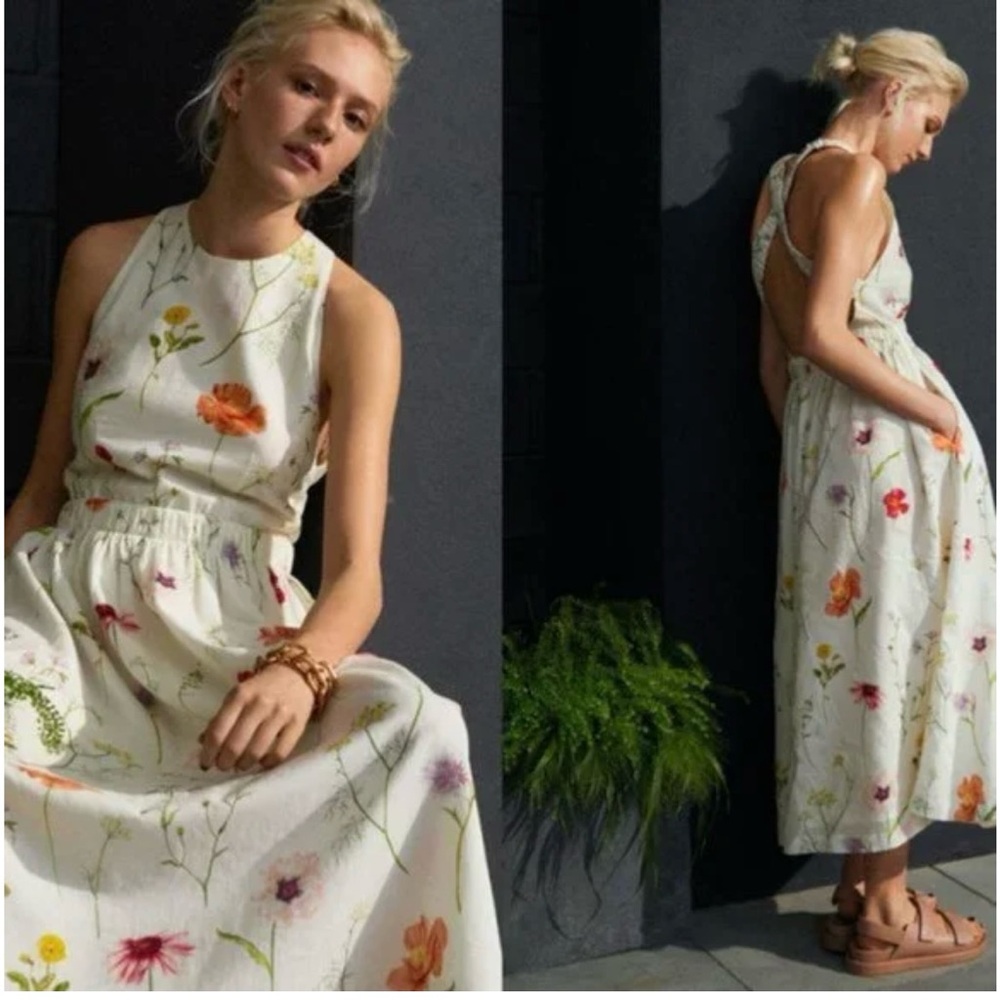 Incredibly popular H&M Wildflower Meadow Collection Linen Blend Midi Dress NWOT!